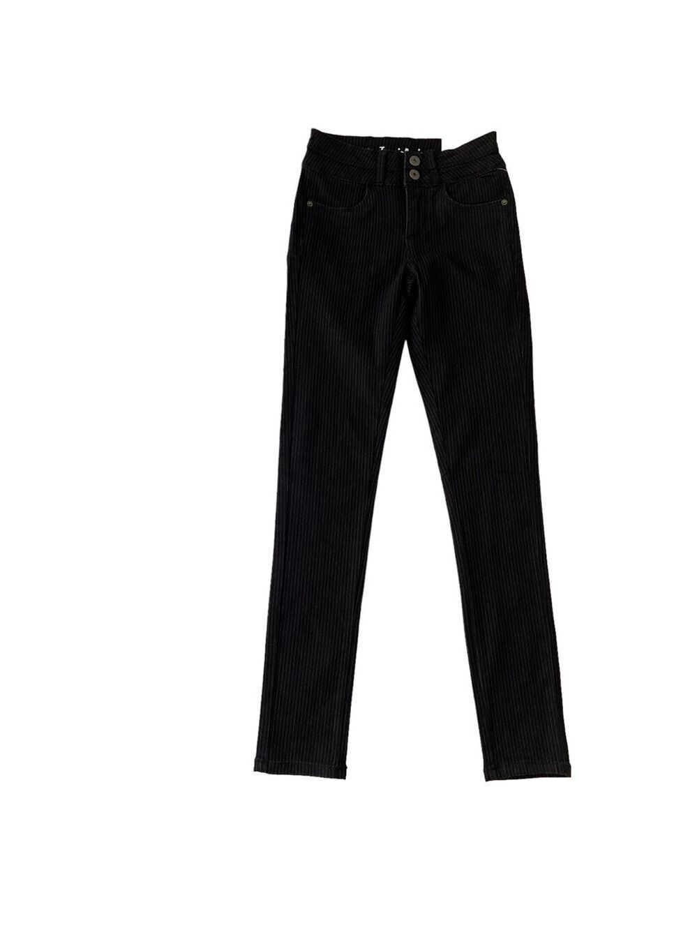Jeaniologie black trouser jeans black white pinestripes skinny regular rise 2